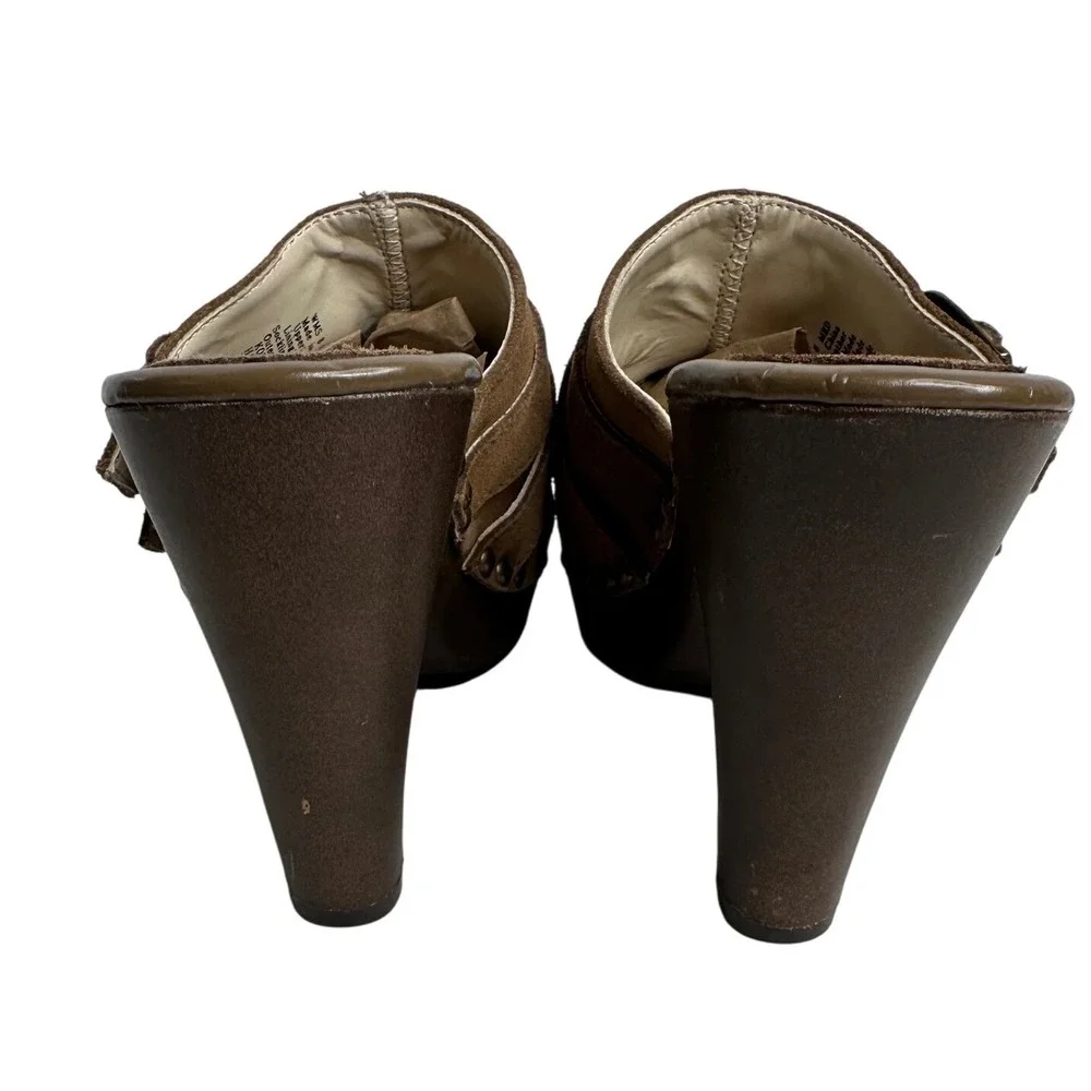 Dana‎ Buchman Tan Suede Hazelton Desert Riveted Clogs Boho Retro Platform SZ 8
